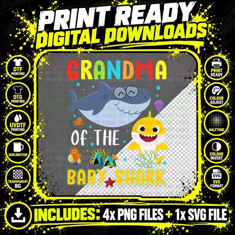 Grandma Baby Shark T-Shirt, Nautical Ocean Theme Png SVG Digital Bundle