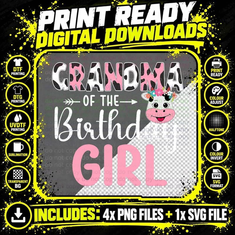 Grandma of the Birthday Girl Farm Cow T-Shirt Png SVG Digital Bundle