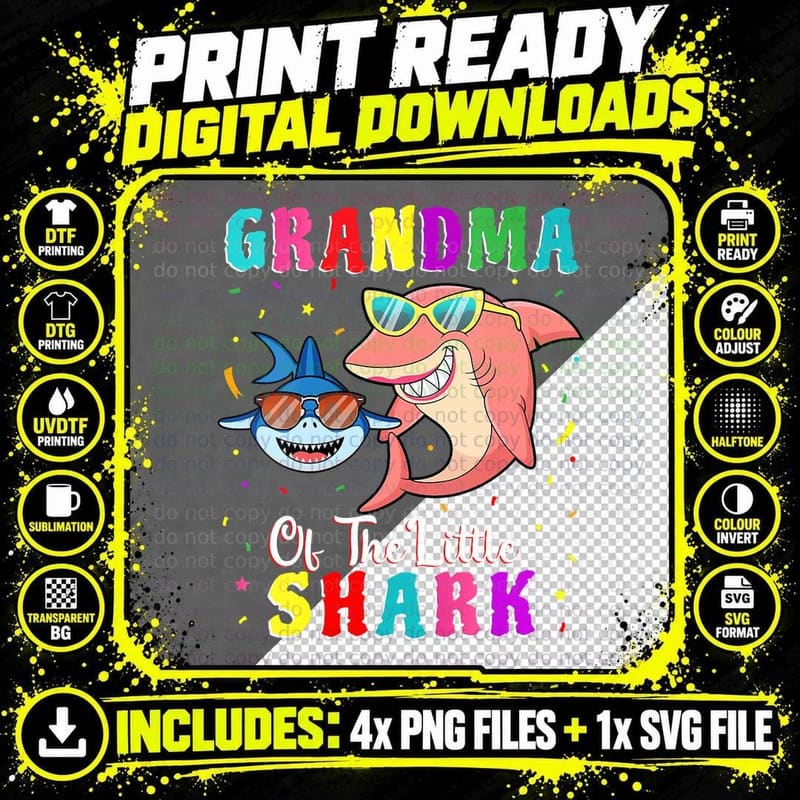 Grandma of the Little Shark Grandson T-Shirt Png SVG Digital Bundle