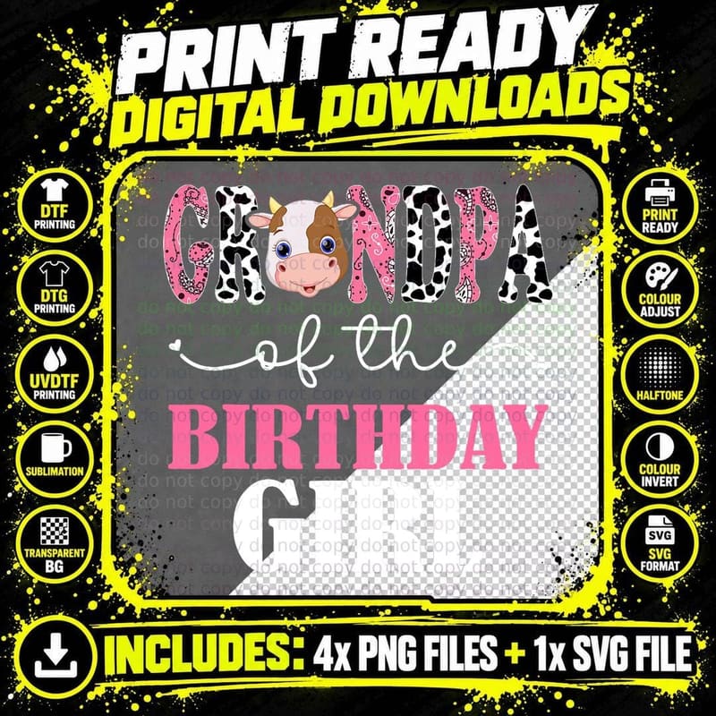 Grandpa Birthday Girl Cow Farm T-Shirt Png SVG Digital Bundle