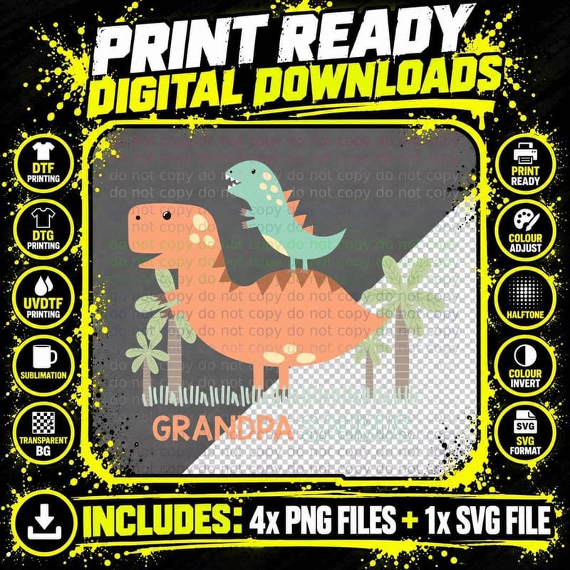 Grandpa Saurus T-Shirt, Dinosaur Theme, Grandpa Gift Idea Png SVG Digital Bundle