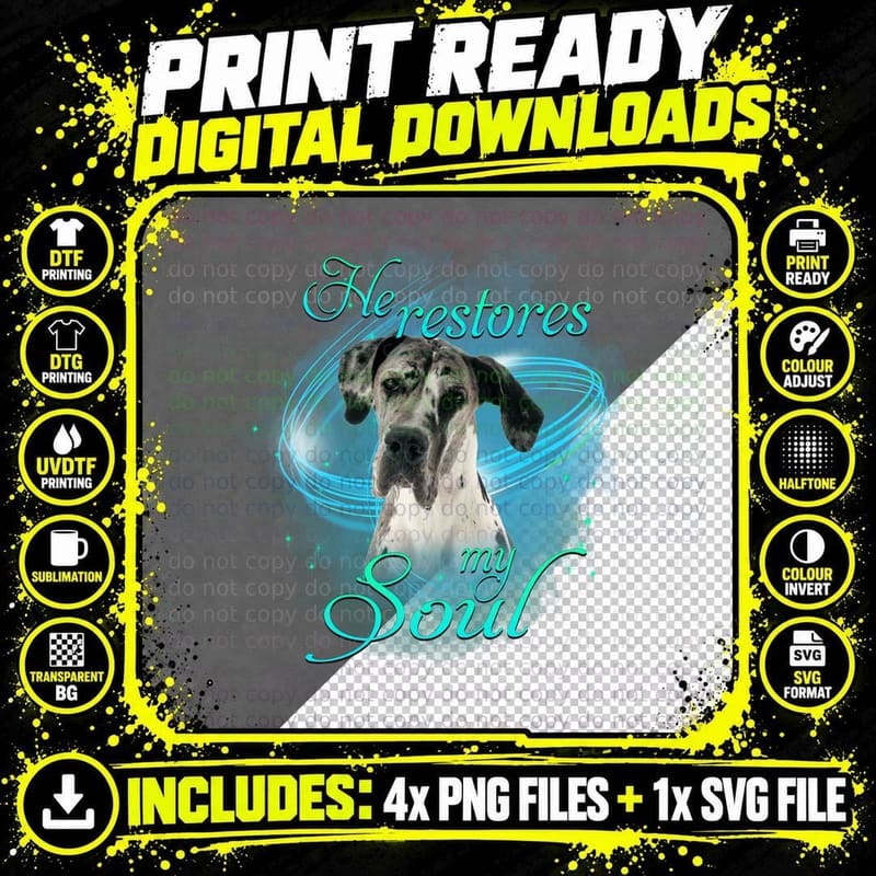 Great Dane T-Shirt, Pet Lover Apparel, Soulful Dog Print Png SVG Digital Bundle