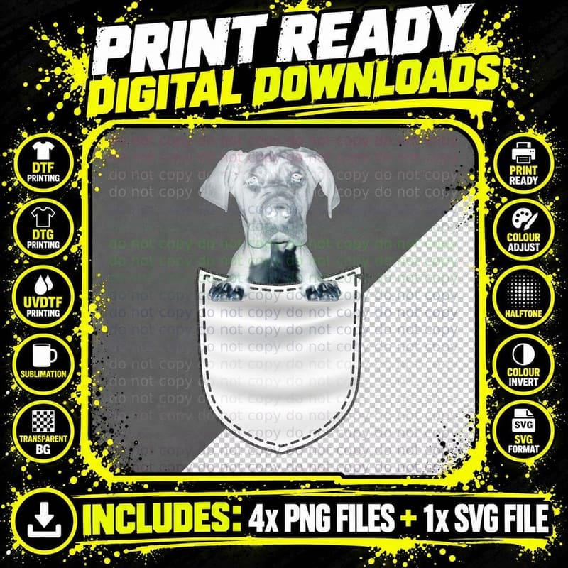 Great Dane in Pocket T-Shirt, Pet Lover Apparel Png SVG Digital Bundle