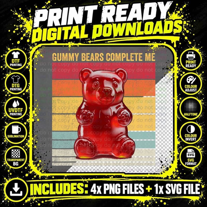 Gummy Bear Vintage, Funny Gummy Bear T-Shirt Png SVG Digital Bundle