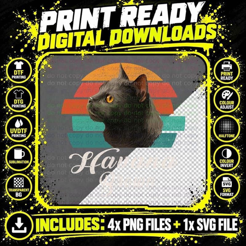 Havana Brown Cat T-Shirt, Vintage Retro Style Png SVG Digital Bundle