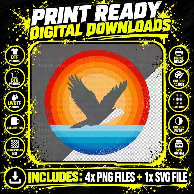 Hawk Retro Vintage 60s 70s Sunset Bird Lovers Men Women Png SVG Digital Bundle