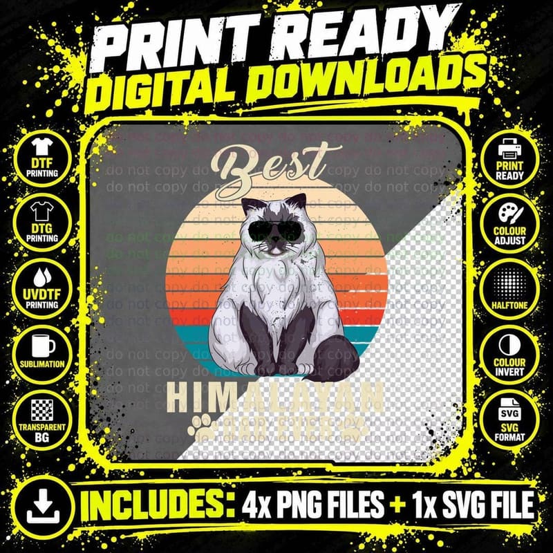 Himalayan Cat T-Shirt, Retro Vintage Style Png SVG Digital Bundle