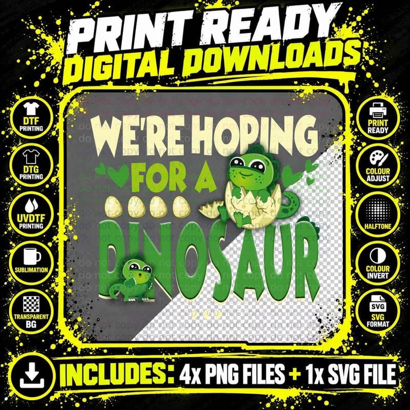 Hoping for a Dinosaur T-Shirt, Kids Dinosaur Theme Png SVG Digital Bundle