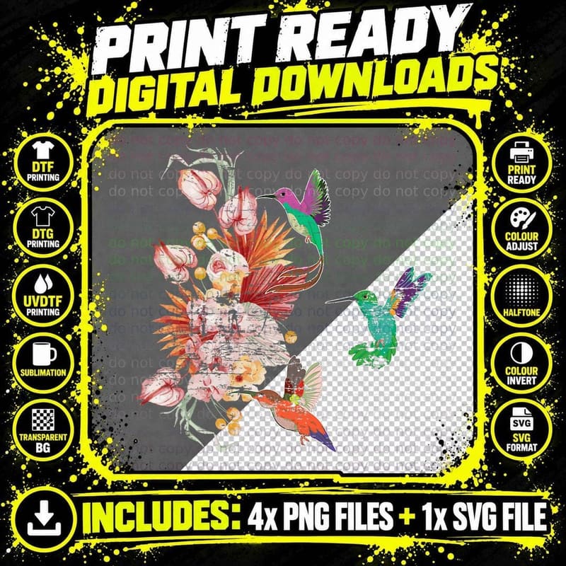 Hummingbird Lover Nature Bird Vintage Flower Hummingbird Png SVG Digital Bundle