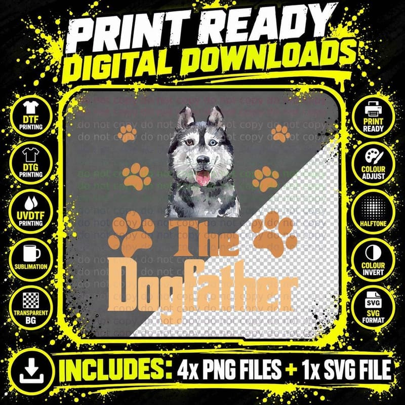 Husky Dog Father T-Shirt, Funny Dog Dad Gift Png SVG Digital Bundle