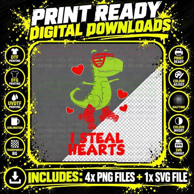I Steal Hearts Dinosaur Valentines Day for Baby Boys Png SVG Digital Bundle