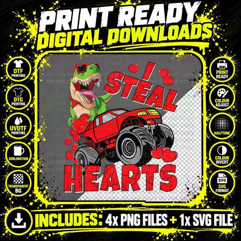 I Steal Hearts T Rex Dinosaur Boys Kids Valentines Day Png SVG Digital Bundle