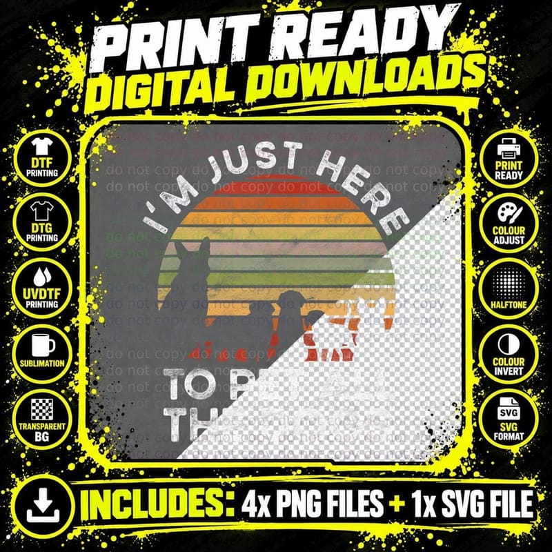 I'm Just Here to Pet All the Dogs Retro Vintage Dog Png SVG Digital Bundle