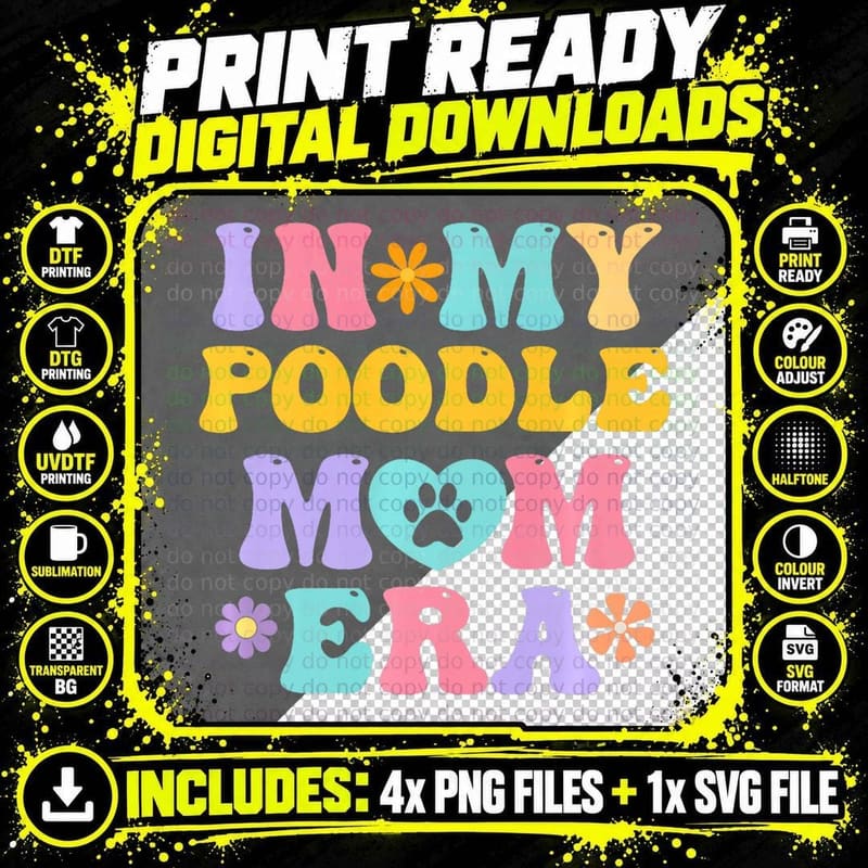 In My Poodle Mom Era Funny Retro Groovy Pudel Dog Owner Png SVG Digital Bundle