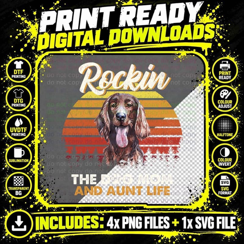 Irish Setter T-Shirt, Retro Sunset Style, Dog Mom Apparel Png SVG Digital Bundle
