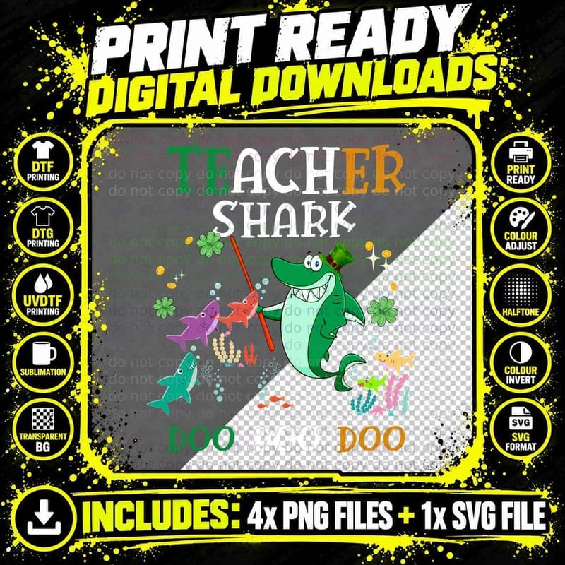 Irish Teacher Shark Doo T-Shirt, Funny Animal Design Png SVG Digital Bundle