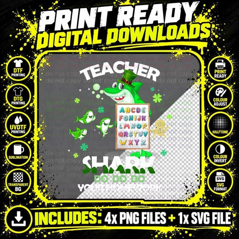 Irish Teacher Shark T-Shirt, St Patricks Day Theme Png SVG Digital Bundle