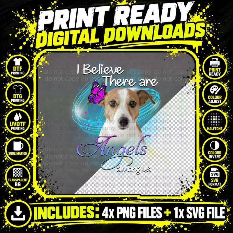 Jack Russell Terrier T-Shirt, Angelic Pet Print Png SVG Digital Bundle