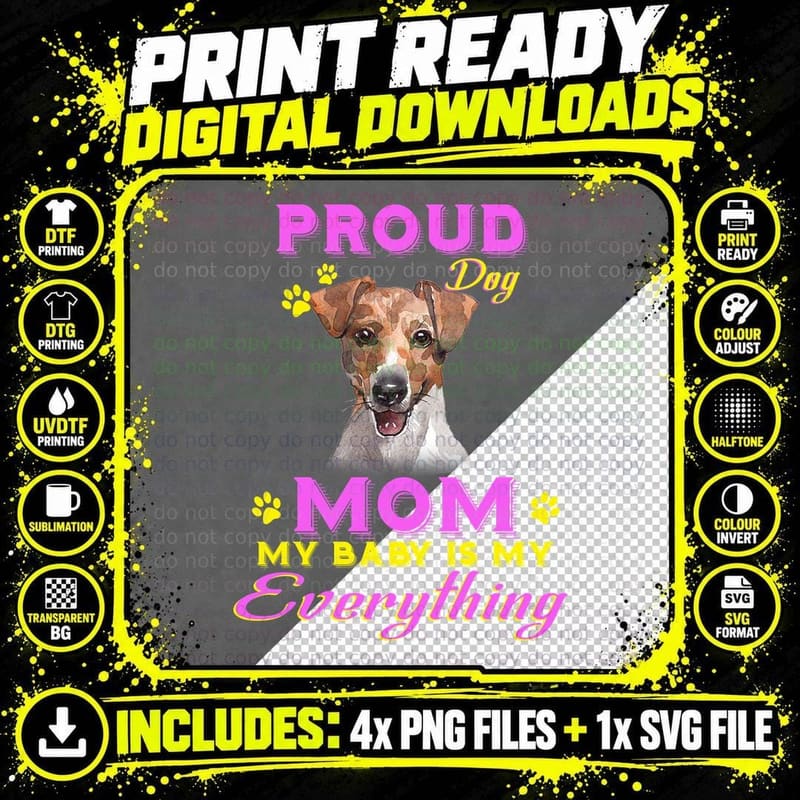 Jack Russell Terrier T-Shirt, Proud Dog Mom Png SVG Digital Bundle