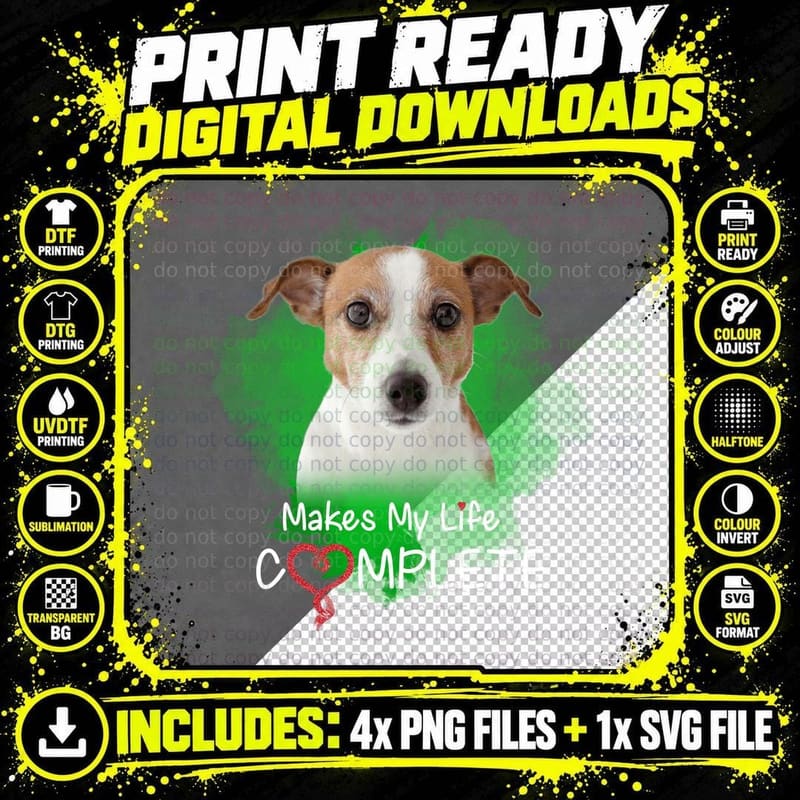 Jack Russell Terrier T-Shirt, Whimsical Dog Print Png SVG Digital Bundle