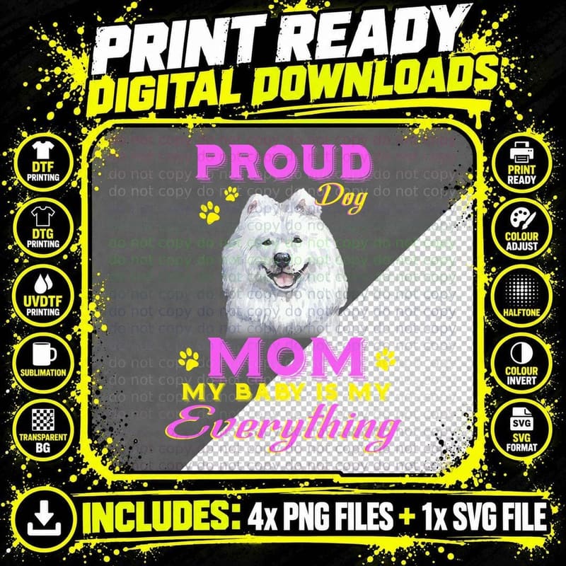Japanese Spitz Proud Dog Mom T-Shirt, Pet Lover Apparel Png SVG Digital Bundle