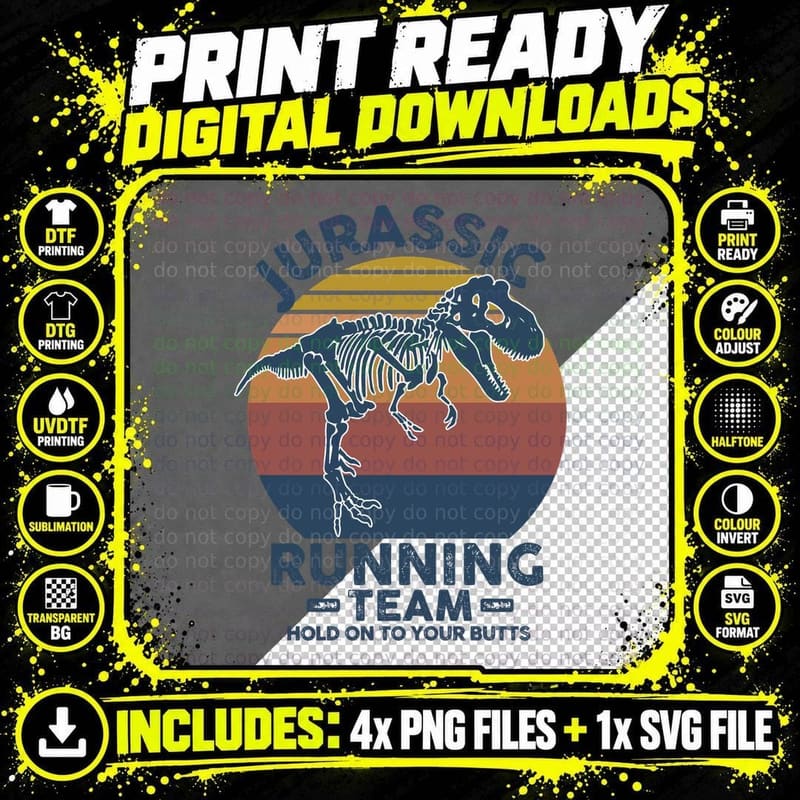 Jurassic Running Team T-Shirt, Vintage Retro Png SVG Digital Bundle