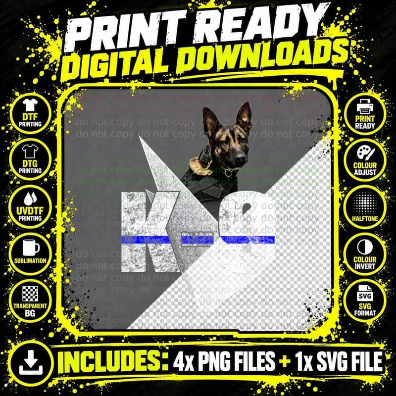 K9 Police Dog T-Shirt, Thin Blue Line Png SVG Digital Bundle