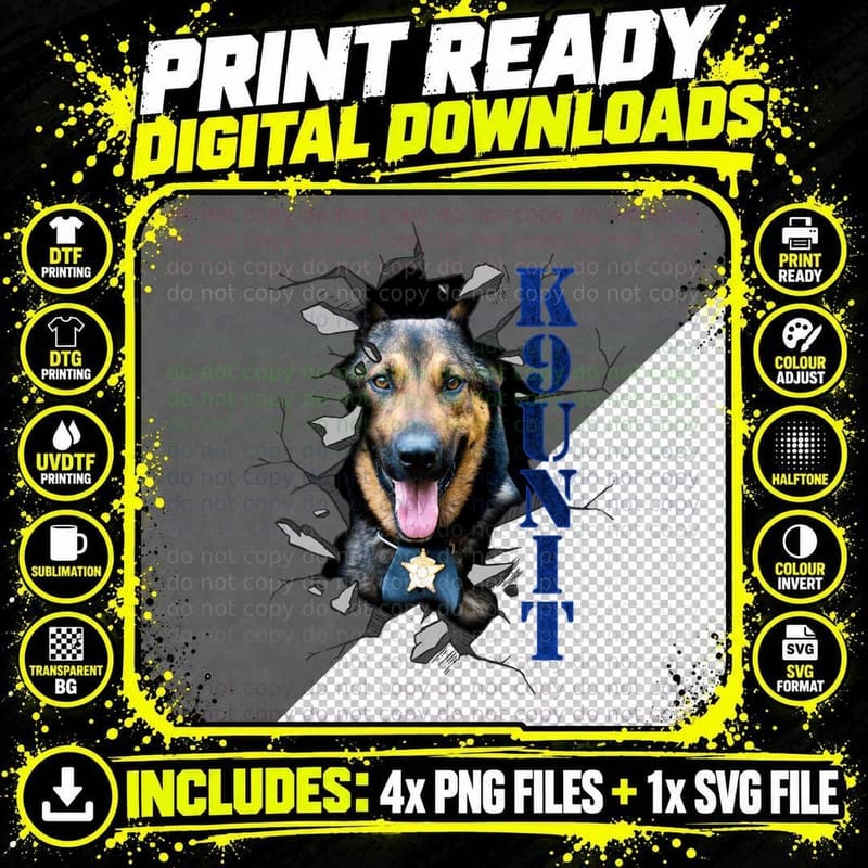K9 Unit T-Shirt, Police Dog Design, Pet Lover Apparel Png SVG Digital Bundle