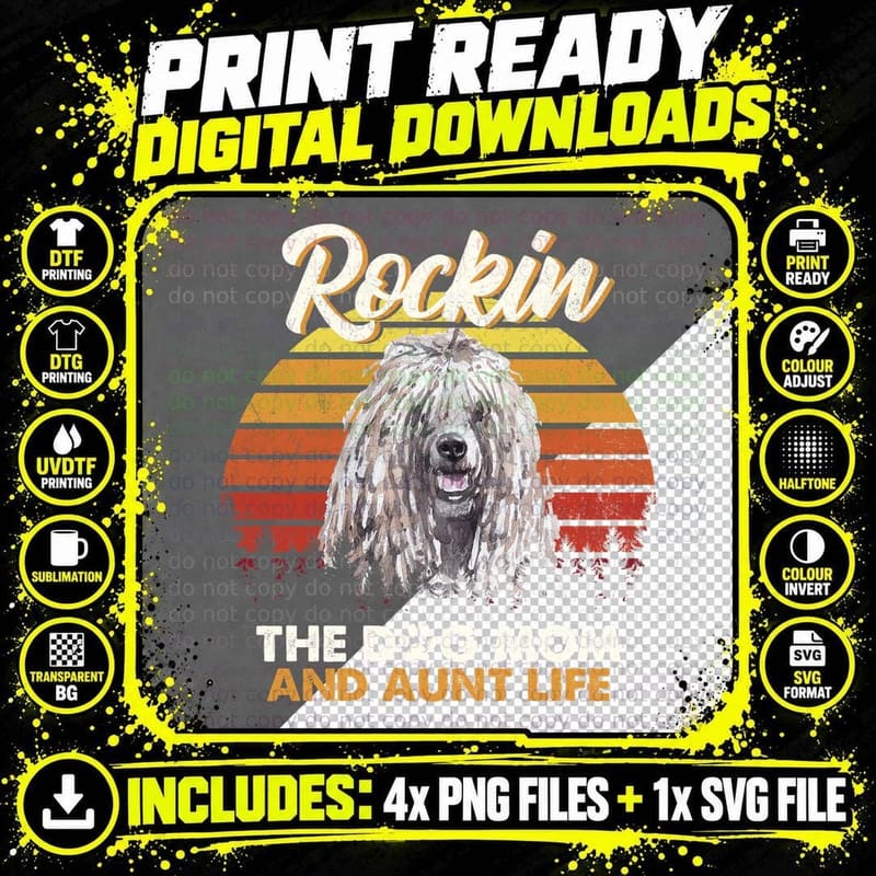 Komondor Puppy T-Shirt, Retro Sunset Style Png SVG Digital Bundle