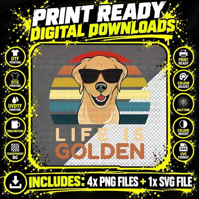 Life Is Golden Retriever Funny Dog Owner Mom Dad Cute Png SVG Digital Bundle