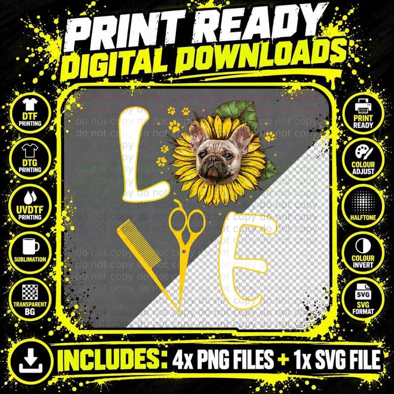 Love Dog Sunflower Groomer T-Shirt, Pet Lover Apparel Png SVG Digital Bundle