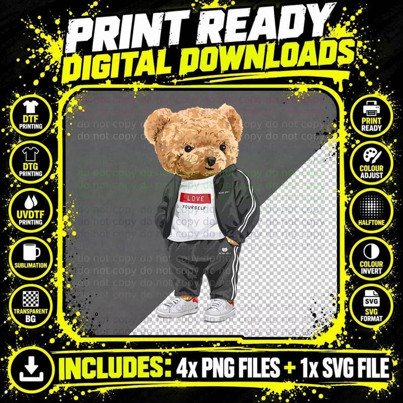 Love Yourself, Enjoy Wear Cool Illustration Teddy Bear Png SVG Digital Bundle
