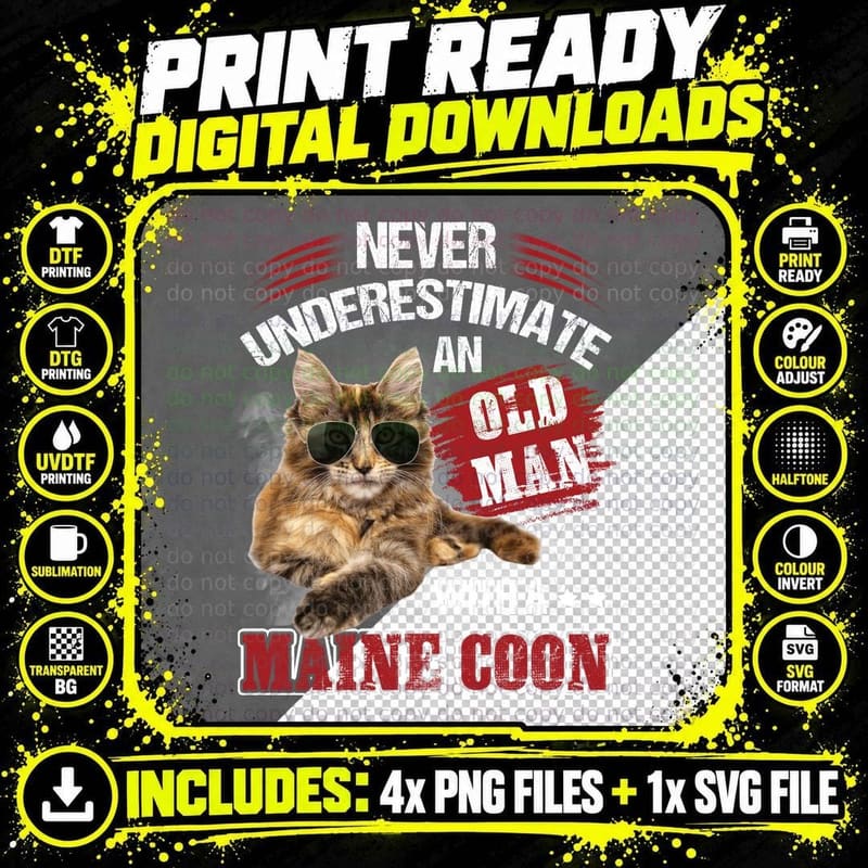 Maine Coon Cat T-Shirt, Funny Animal Design Png SVG Digital Bundle
