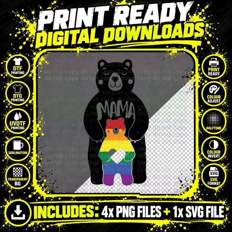 Mama Bear Pride Rainbow T-Shirt, LGBTQ+ Pride Apparel Png SVG Digital Bundle