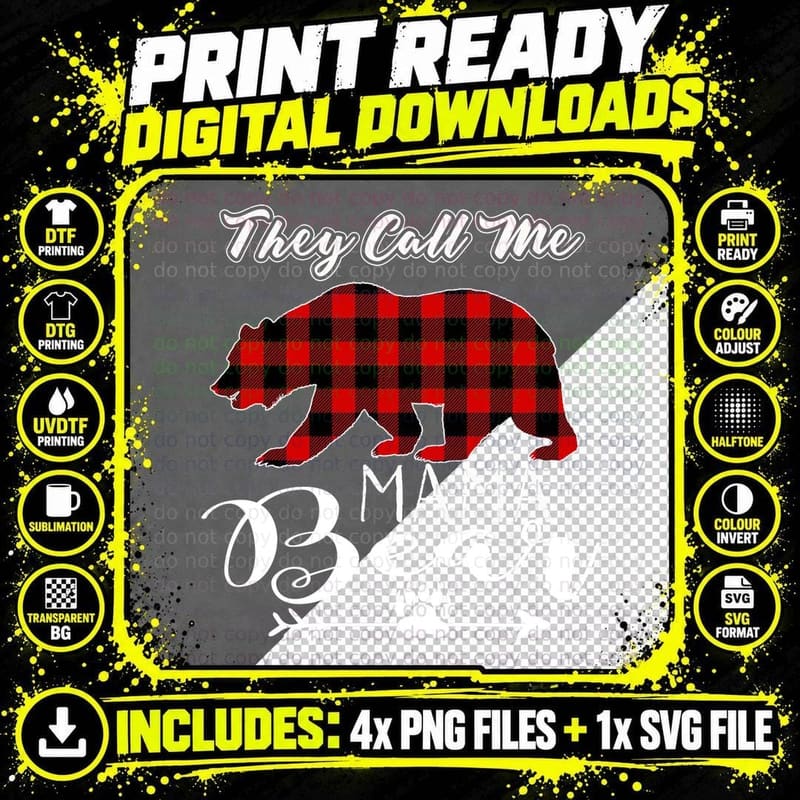 Mama Bear T-Shirt, Buffalo Plaid Style Png SVG Digital Bundle