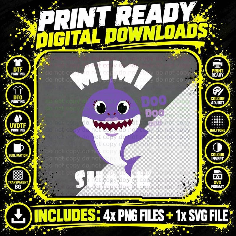 Mimi Purple Shark Tshirt Love Grandma Shark T-Shirt Png SVG Digital Bundle