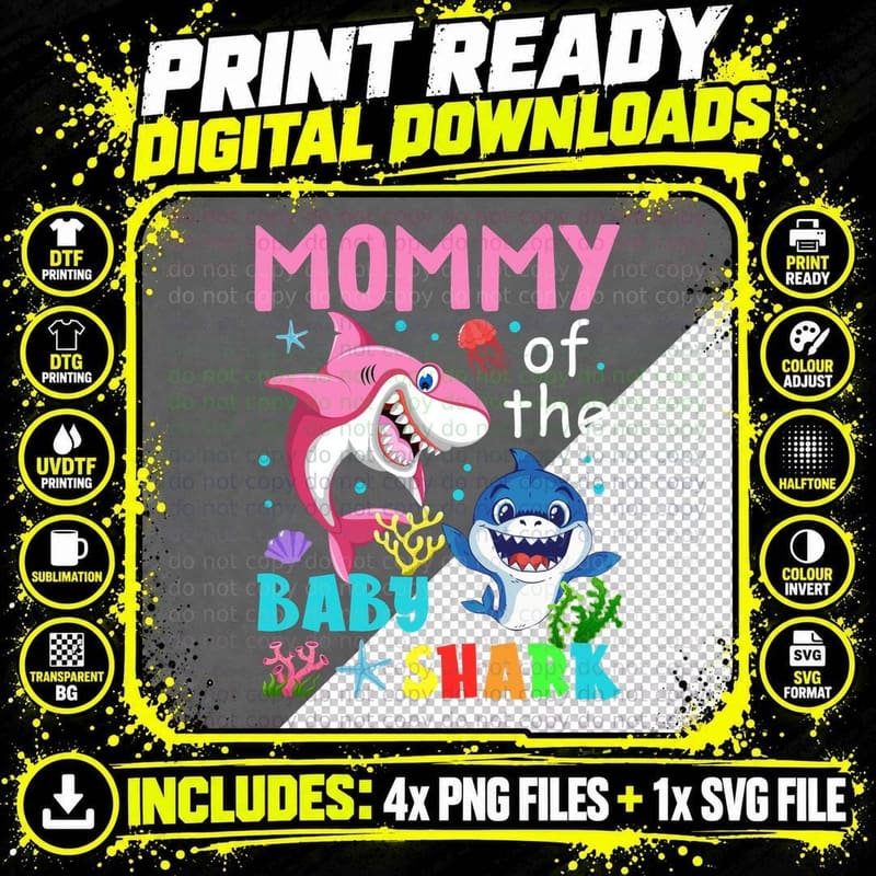 Mommy Baby Shark T-Shirt, Family Fun Theme Png SVG Digital Bundle