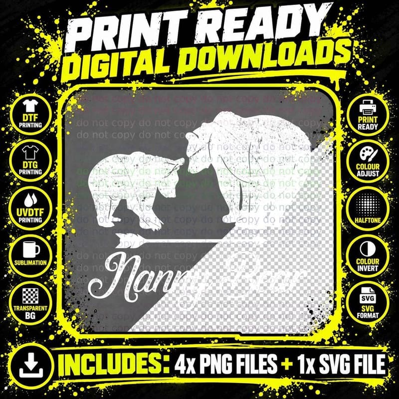 Nanny Bear T-Shirt, Family Love Theme, Pet Lover Apparel Png SVG Digital Bundle