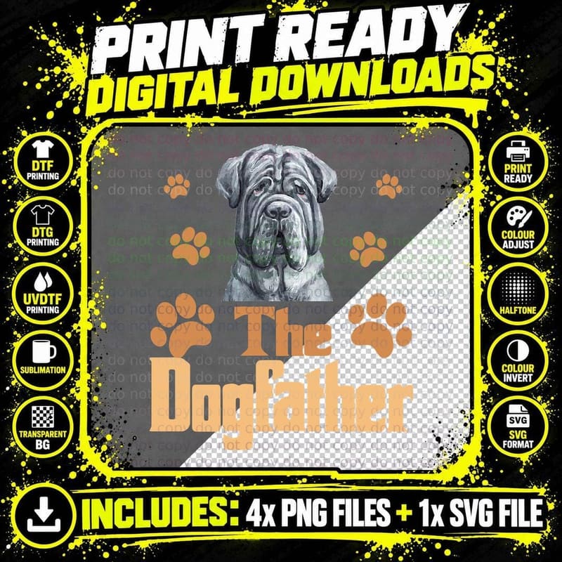 Neapolitan Mastiff Dog Father T-Shirt Png SVG Digital Bundle