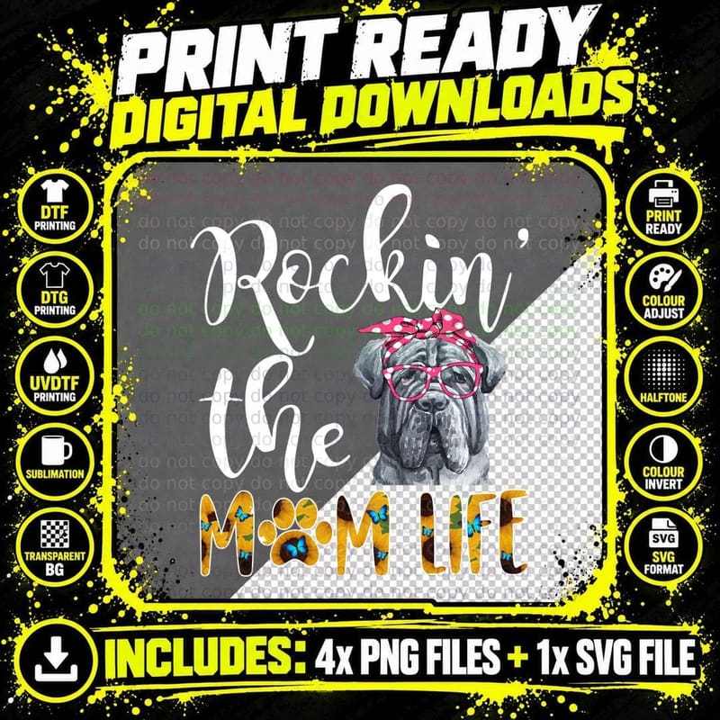 Neapolitan Mastiff Mom Life T-Shirt, Pet Lover Apparel Png SVG Digital Bundle