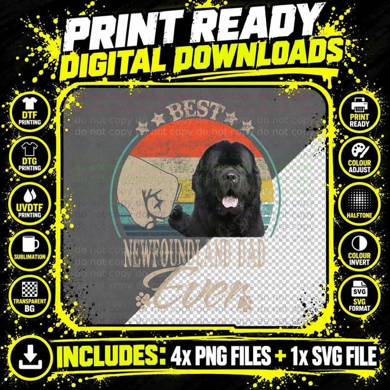 Newfoundland Dog Dad T-Shirt, Vintage Retro Style Png SVG Digital Bundle