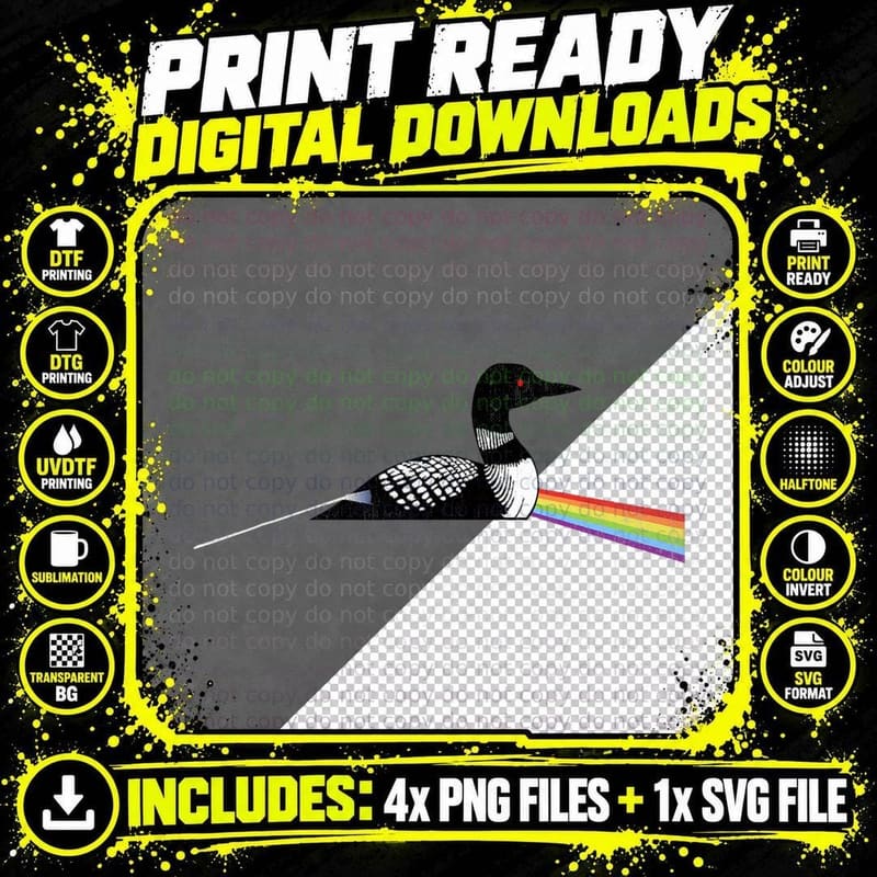 Original Classic Dark Side of the Loon Bird Watching Png SVG Digital Bundle