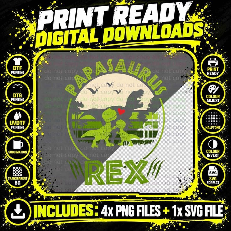 Papasaurus Rex T-Shirt, Dinosaur Family Love Png SVG Digital Bundle