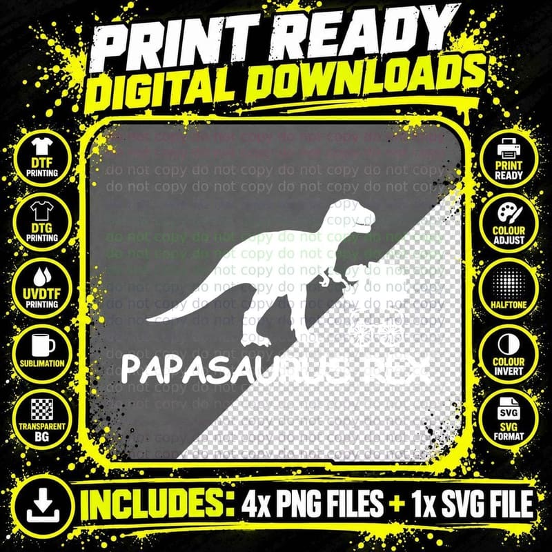 Papasaurus Rex T-Shirt, Dinosaur Jurassic Apparel Png SVG Digital Bundle