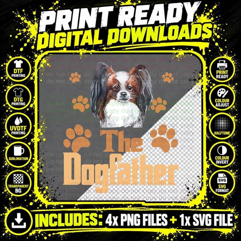 Papillon Dog Father T-Shirt, Funny Dog Dad Gift Png SVG Digital Bundle