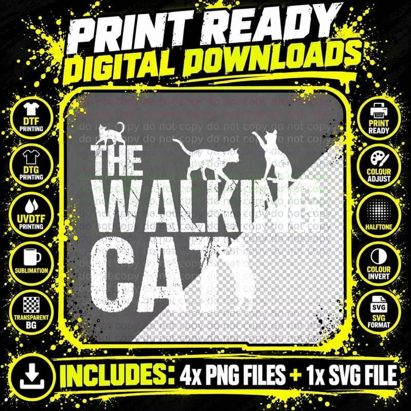 Parody Walking Cat T-Shirt, Funny Animal Humor Png SVG Digital Bundle