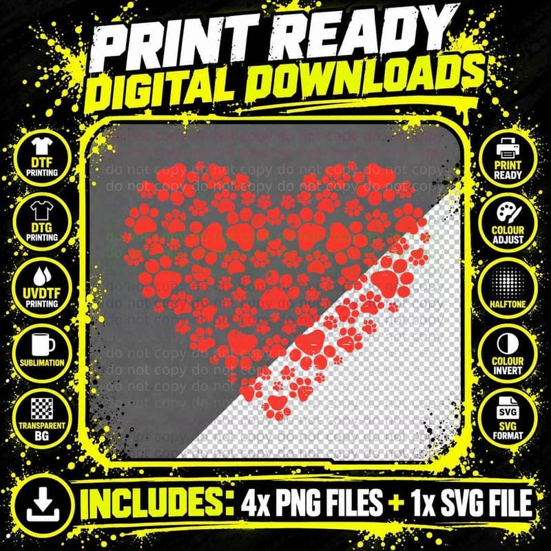 Paw Print Heart Cute Valentines Day Dog Cat Lover Owner Png SVG Digital Bundle