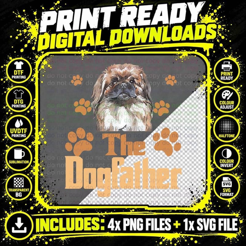 Pekingese the Dogfather T-Shirt, Funny Dog Dad Png SVG Digital Bundle
