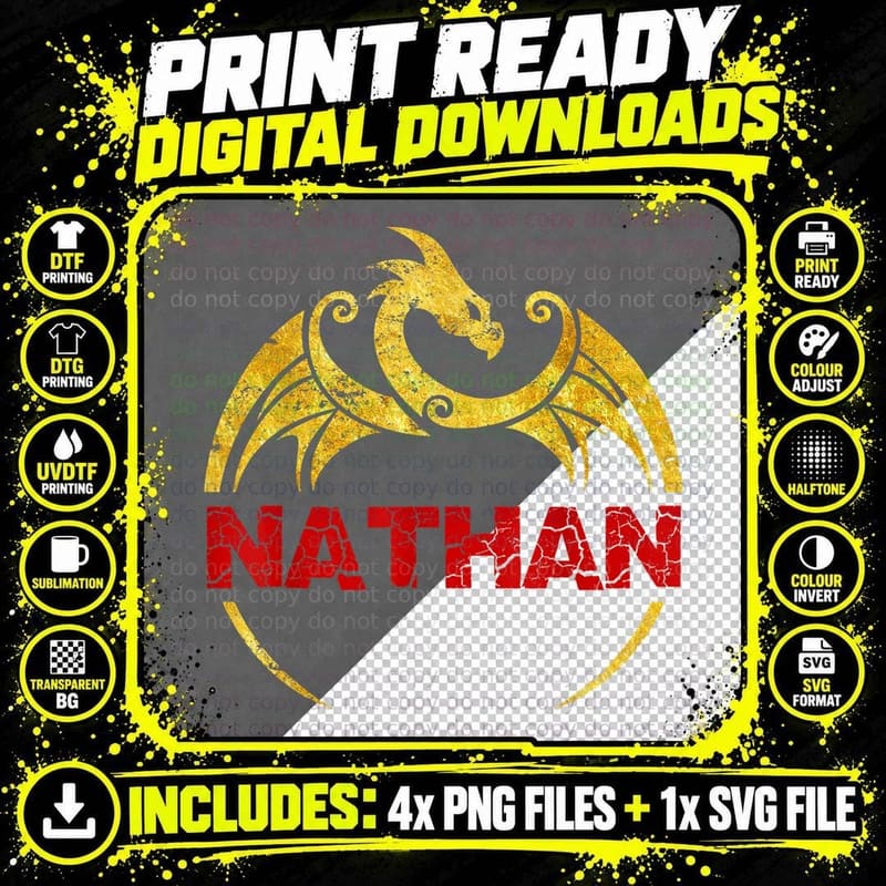 Personalized Dragon Birthday T-Shirt, Custom Name Png SVG Digital Bundle