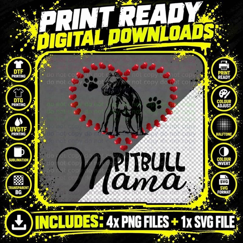 Pitbull Mama T-Shirt, Pet Lover Apparel Png SVG Digital Bundle